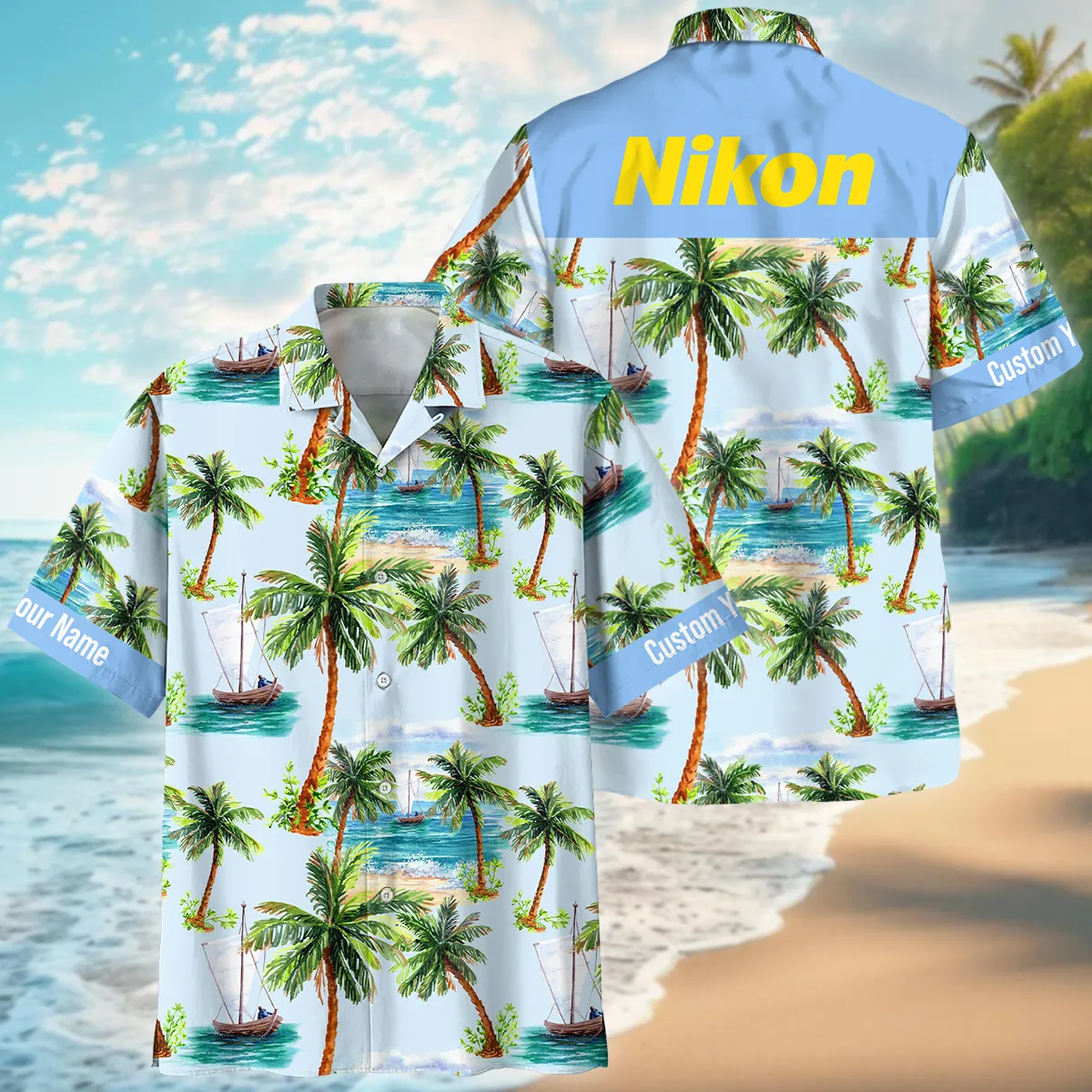 Nikon Surfboard Seashore  Cloud Palm Photography Summer Pattern Oversized Hawaiian Shirt All Over Prints Gift Loves BL1125A36NKHW