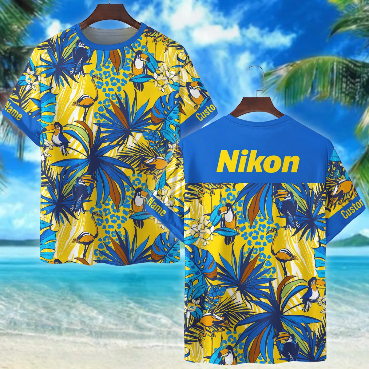 Nikon Toucan Flamingo Monstera Palm Photography Summer Pattern Premium T-Shirt All Over Prints Gift Loves BL1125A24NKTS