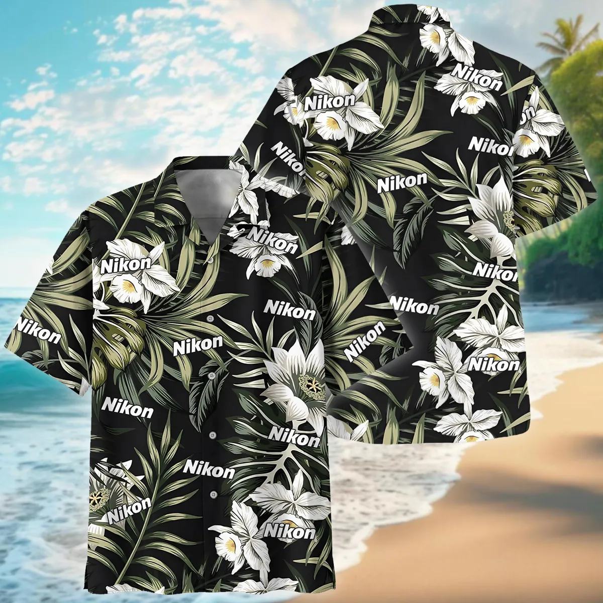 Nikon Tropical Palm Leaf Pattern Photography Summer Pattern Oversized Hawaiian Shirt All Over Prints Gift Loves BL1125A30NKHW