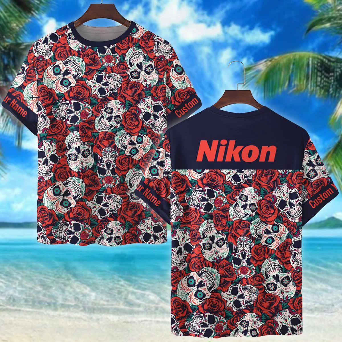 Nikon Vintage Skulls And Roses Photography Summer Pattern Premium T-Shirt All Over Prints Gift Loves BL1125A47NKTS