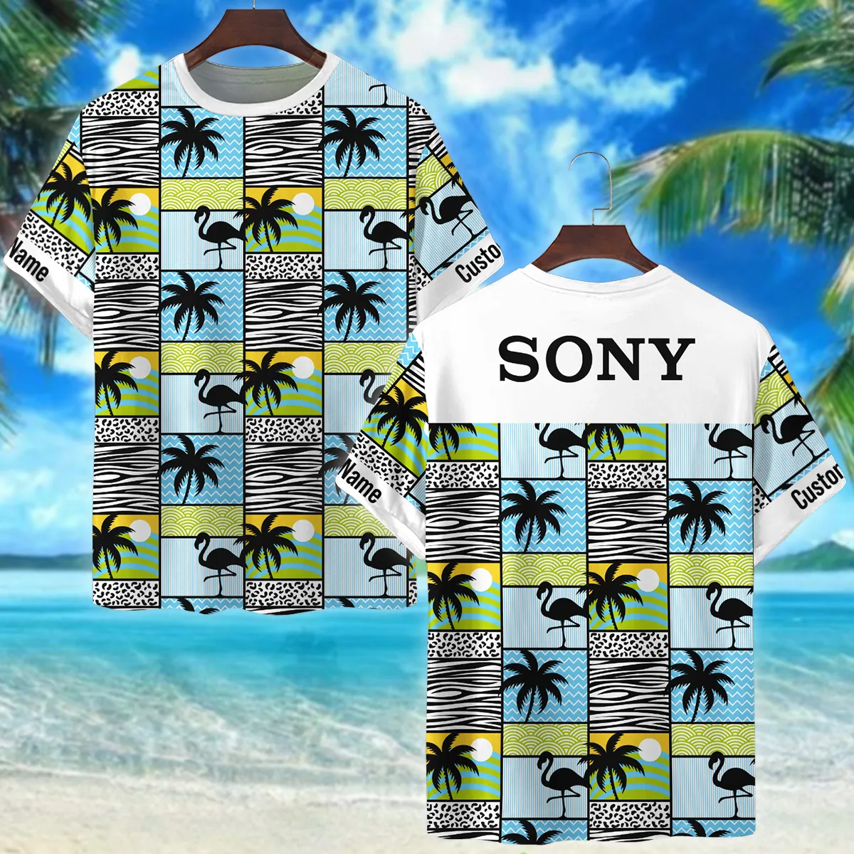 Sony Flamingos And Palms Photography Summer Pattern Premium T-Shirt All Over Prints Gift Loves BL1125A9SNTS