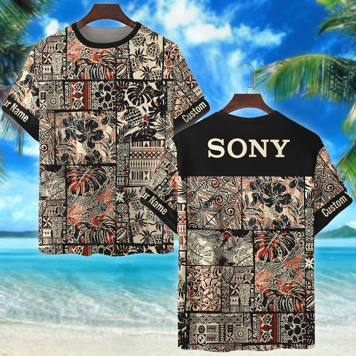 Sony Hibiscus And Tribal Element Photography Summer Pattern Premium T-Shirt All Over Prints Gift Loves BL1125A55SNTS