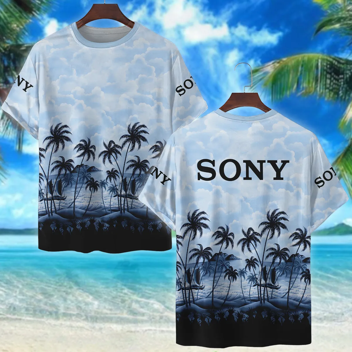 Sony Island Palm And Cloud Photography Summer Pattern Premium T-Shirt All Over Prints Gift Loves BL1125A11SNTS
