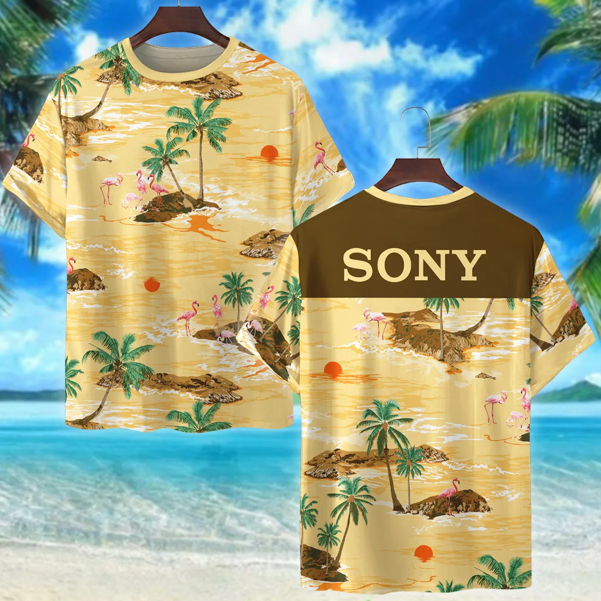 Sony Palm Island With Flamingo Photography Summer Pattern Premium T-Shirt All Over Prints Gift Loves BL1125A53SNTS