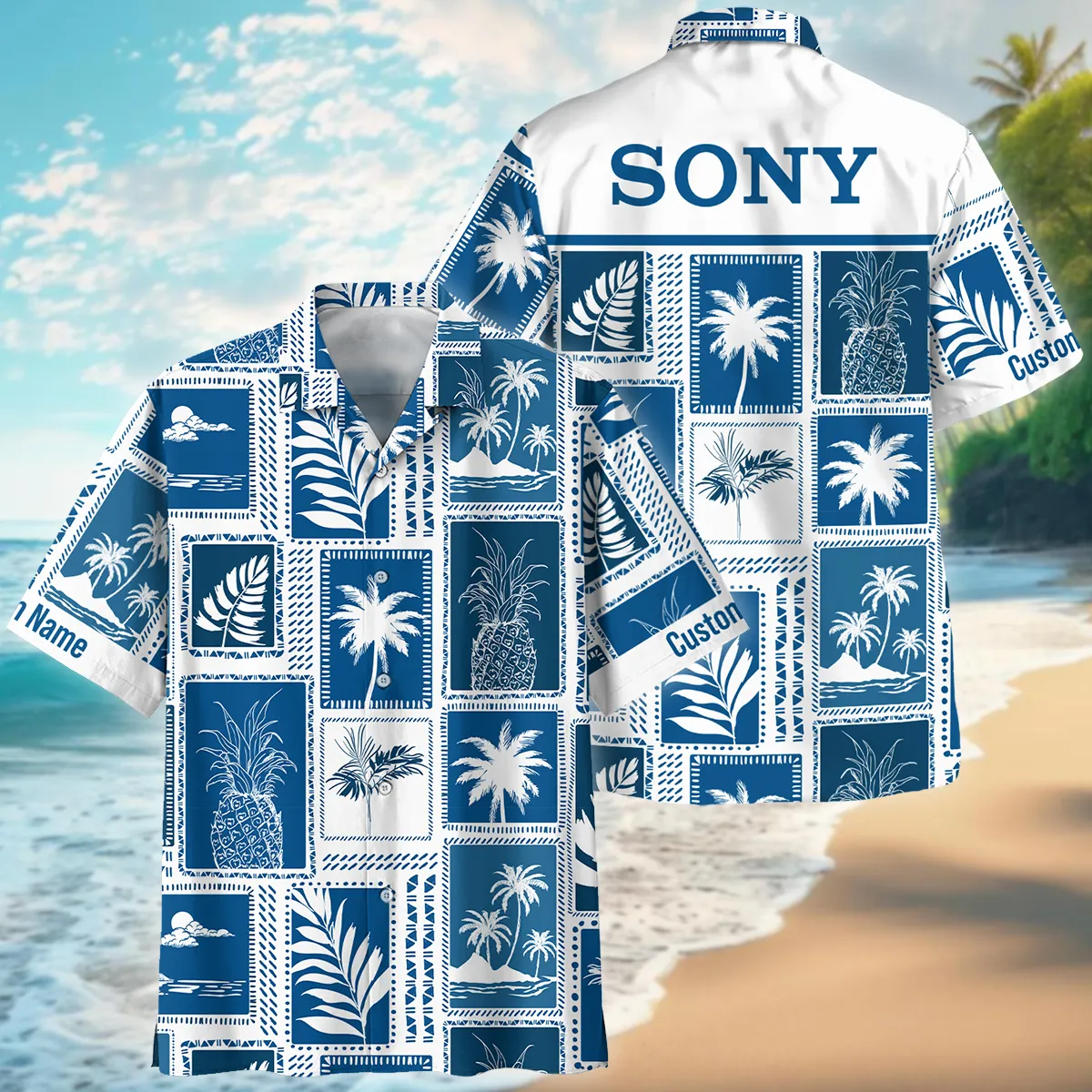 Sony Retro Monotone Blue Tropical Photography Summer Pattern Oversized Hawaiian Shirt All Over Prints Gift Loves BL1125A10SNHW