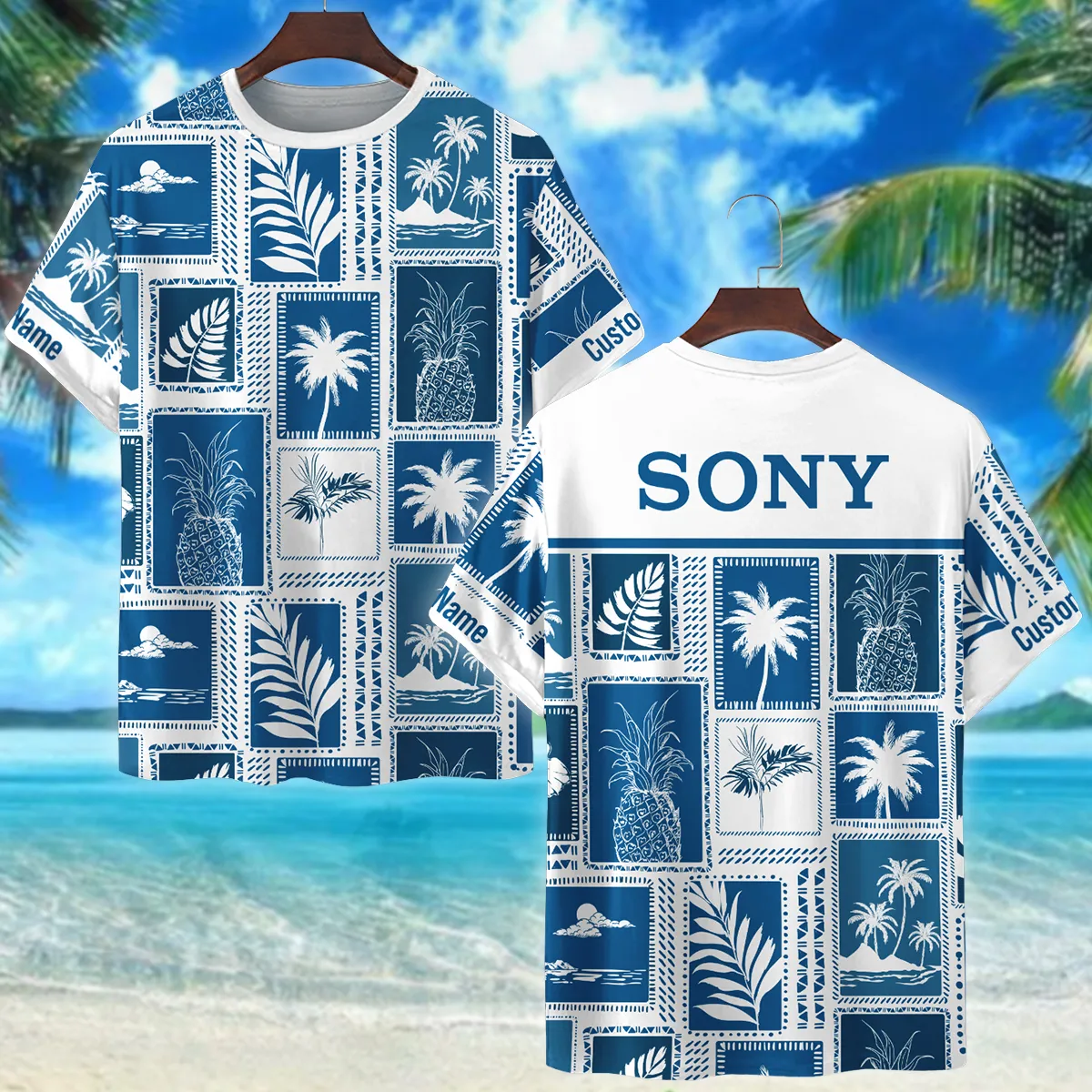 Sony Retro Monotone Blue Tropical Photography Summer Pattern Premium T-Shirt All Over Prints Gift Loves BL1125A10SNTS