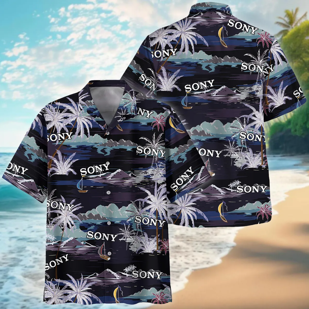 Sony Summer Night Island Pattern Photography Summer Pattern Oversized Hawaiian Shirt All Over Prints Gift Loves BL1125A18SNHW