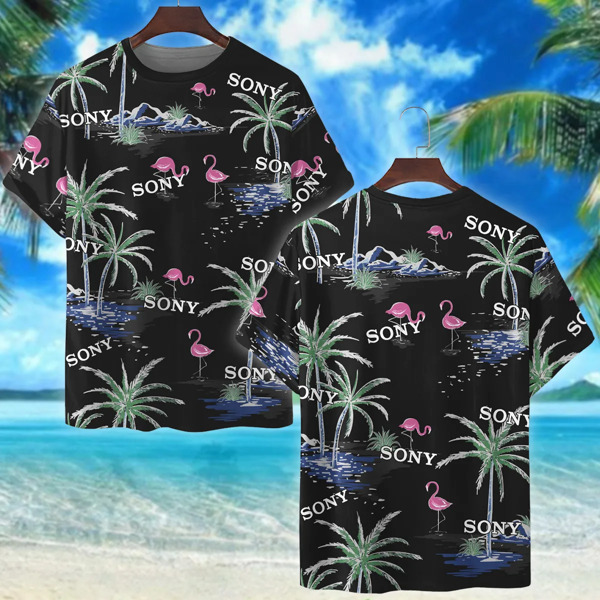 Sony Summer Night Palm Flamingo Photography Summer Pattern Premium T-Shirt All Over Prints Gift Loves BL1125A34SNTS